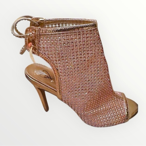 Windsor Sexy Rose Gold Rhinestone Peep Toe Cutout Heel High Heels Booties 7.5 - Picture 14 of 15